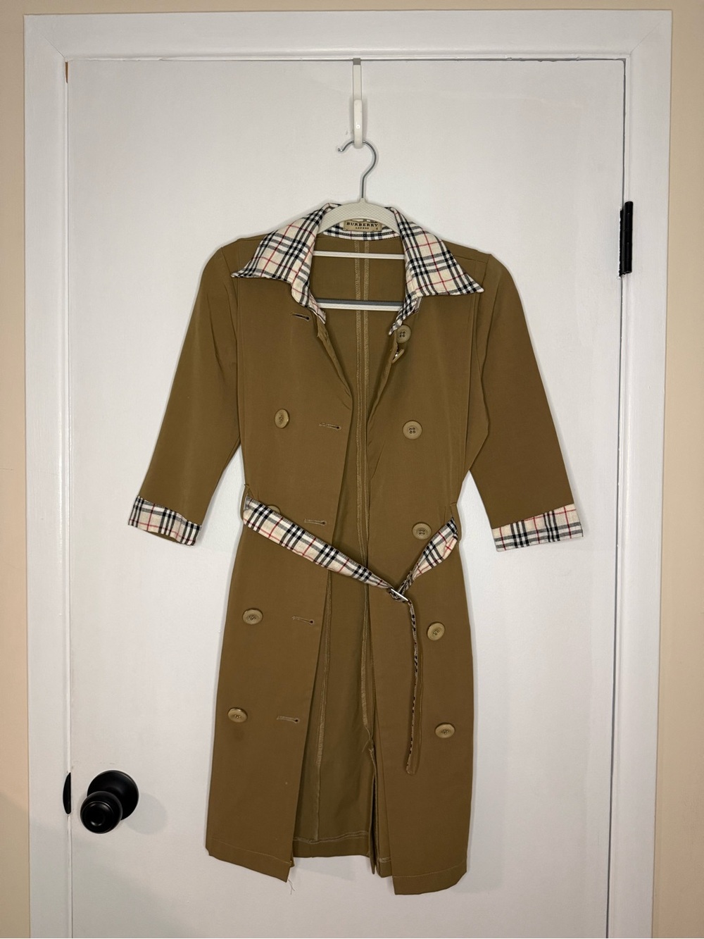 Vintage Burberry Tan Trench Coat with Classic Check Lining